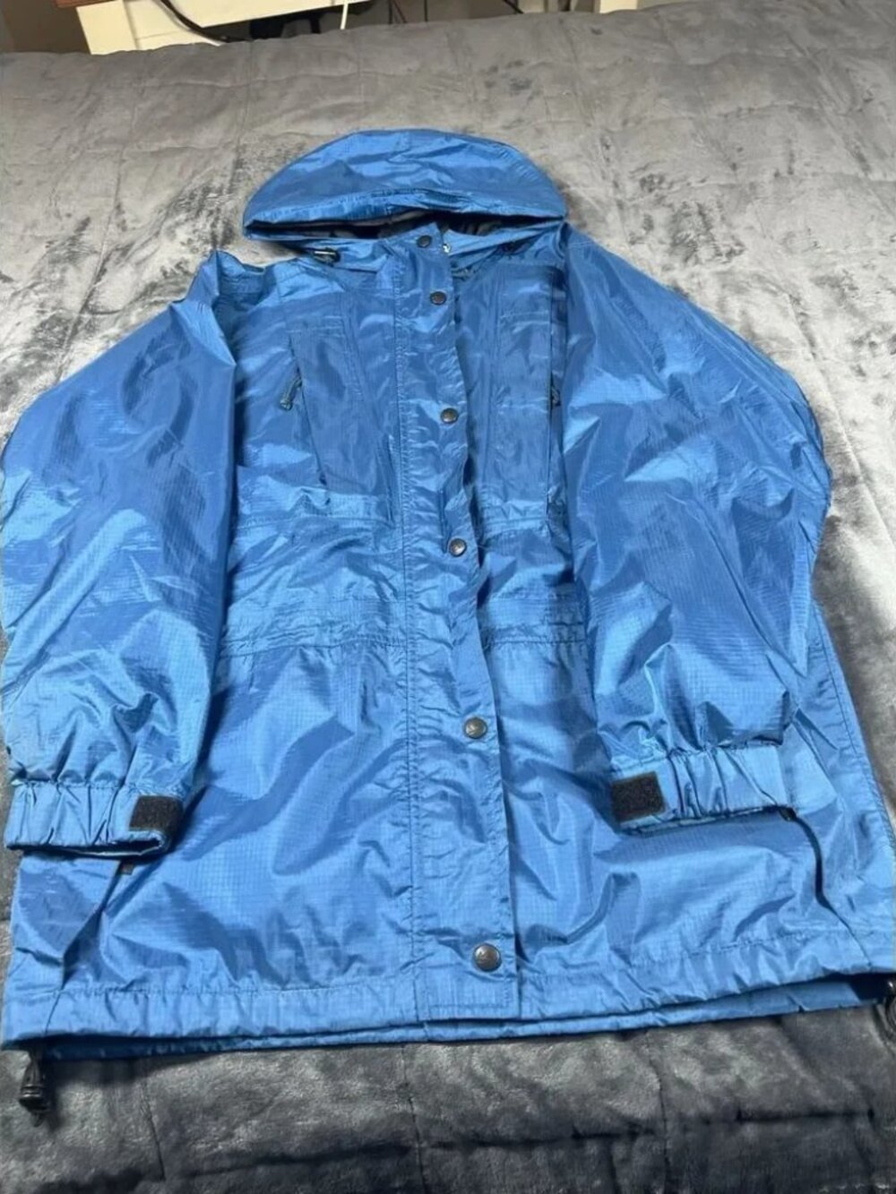 REI Jacket Woman's Size 10 *Rip* Goretex Blue Nylon Hood Full Zip Pockets hiking